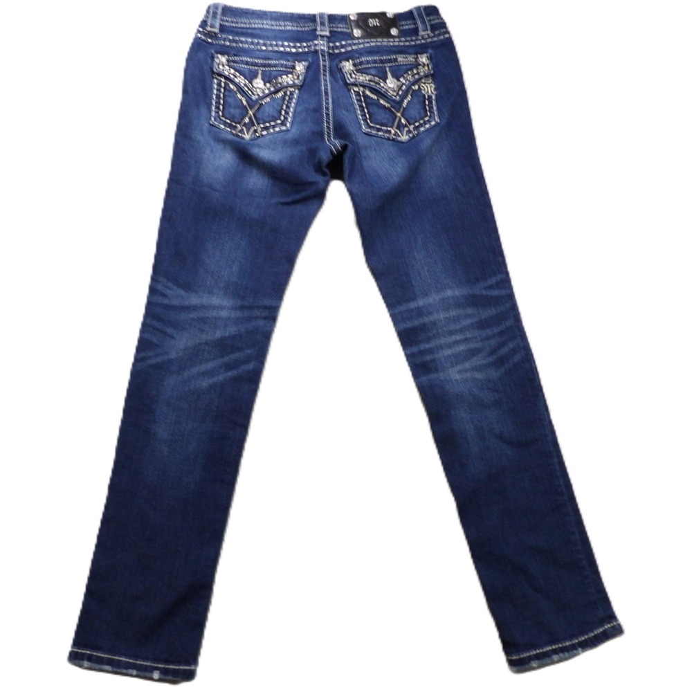 Miss Me Jeans Women 29x29 Skinny Mid Rise Dark Wash Rhinestone Bling Embroidered
